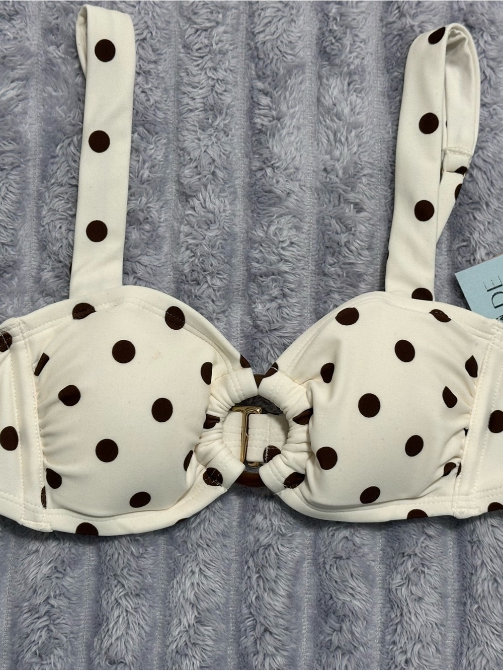 Shade & Shore Polka Dot Bikini Top — White & Brown — Size XS (0–2)